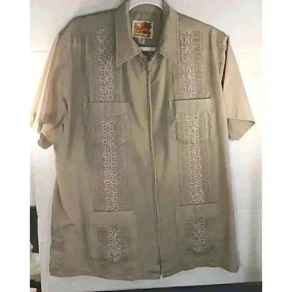 The Genuine Haband Guayabera Full Zip Embroidered Shirt Men Size Med.‎ Tan - Picture 1 of 8